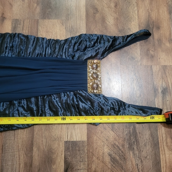 Nicole Miller Collection Ruched Drape Jewel Navy Metalic Dress Size 8 - Picture 4 of 10